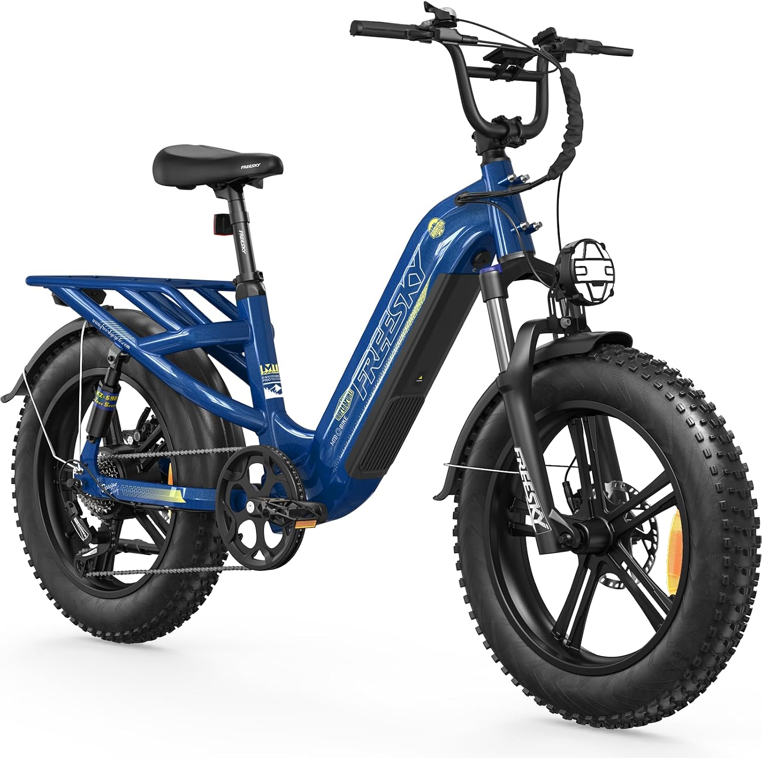 FREESKY 2026 Upgraded Rocky Pro Torque Sensor Electric Bike for Adults, 48V 25Ah Samsung Cells Battery, 105 Miles Range, 33MPH Fat Tire Step-Thru E Bike, 20' Full Suspension Cargo Bicycles, 8-Speeds
