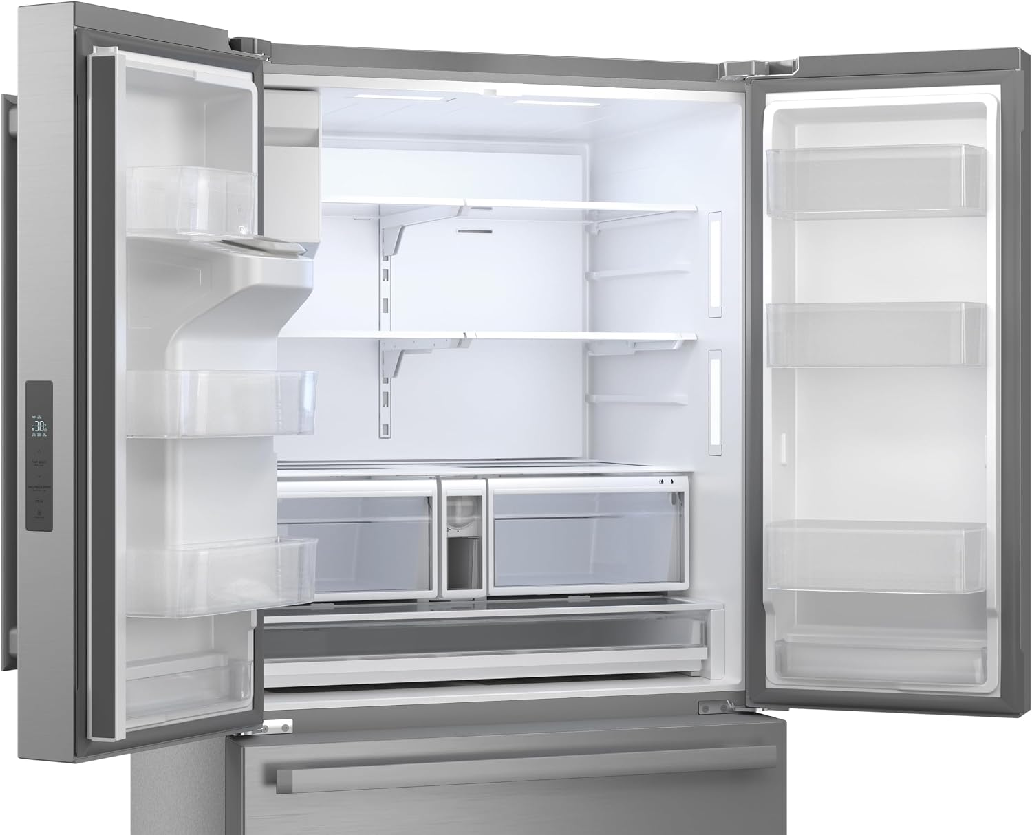 Sharp SJF2955KS 28.9 cu. ft., 3-door French Door Refrigerator, Ice/Water Dispenser, Advanced Cooling Plus System, Chill-Boost & Freezer-Boost, Automatic Dual Ice Maker Garage Ready, Stainless Steel