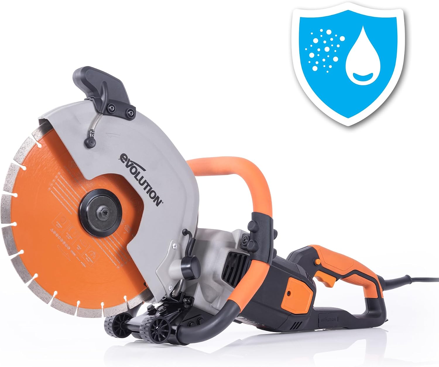 Evolution R12DCT 12 Inch Concrete Saw with Water Fed Dust Suppression (Aka Angle Grinder, Cut Off Saw, Masonry) Electric, No Gas, 4-1/2' Cut - Incl Premium Diamond Blade (Formerly R300DCT+)
