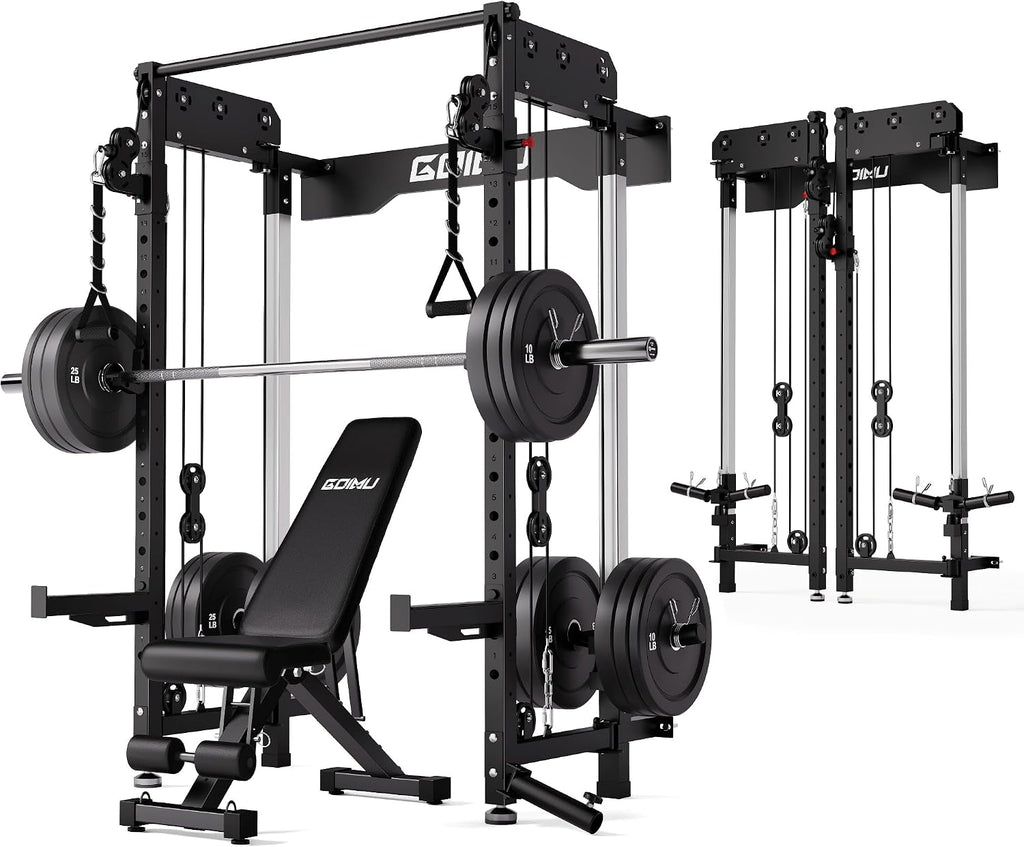 WM3-V4 Folding Squat Rack, Wall Mounted Power Rack with Dual Independent Pulley System, Functional Trainer with 5 Adjustable Function Modes for Space Saving