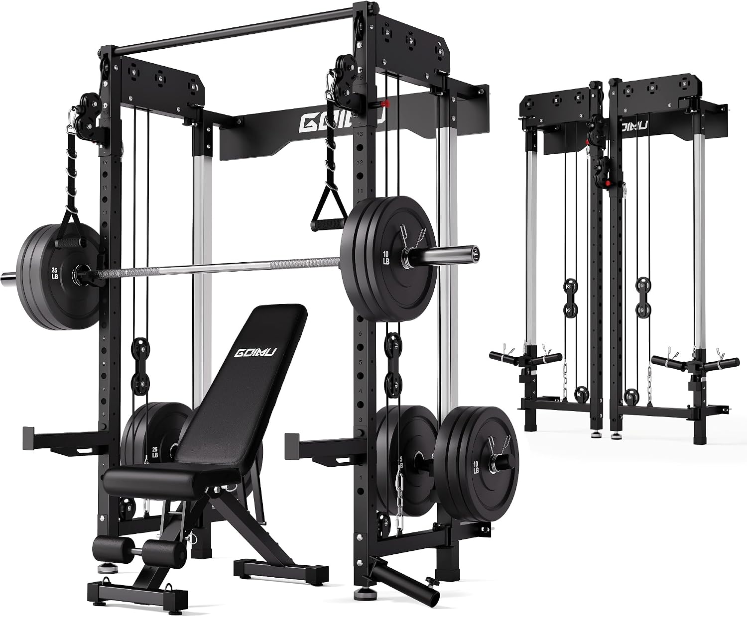 WM3-V4 Folding Squat Rack, Wall Mounted Power Rack with Dual Independent Pulley System, Functional Trainer with 5 Adjustable Function Modes for Space Saving