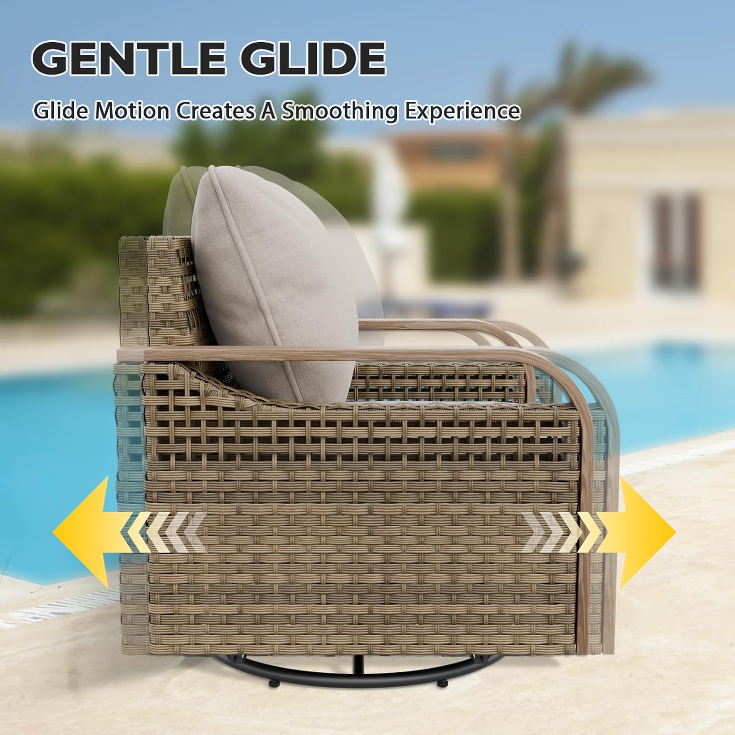EAGLE PEAK Modern Wicker Outdoor Glider Rocking Chair, Swivel Rocker, Rattan Patio Furniture for Yard Deck Porch Garden, 1 Chair, Brown/Gray