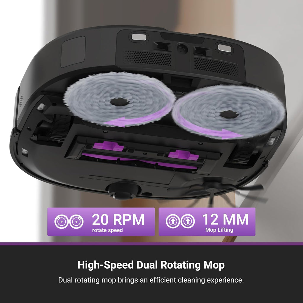 Eureka J15 Ultra Self Emptying Robot Vacuum, 19,000 Pa Suction, Flex-Arm Mop Design, 167℉ Hot Water Washing & 131°F Air Drying, AI Obstacle Avoidance, Black