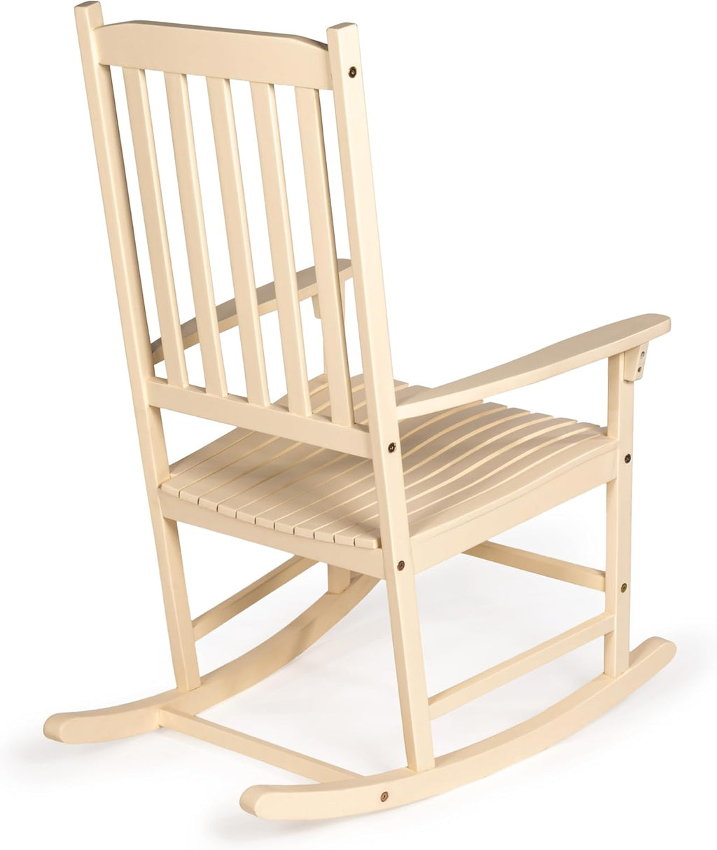 JONATHAN Y RCK300D Seagrove Farmhouse Classic Slat-Back 350-LBS Support Acacia Wood Outdoor Rocking Chair Traditional, Coastal, Cottage, Vintage, Shabby Chic, Almond