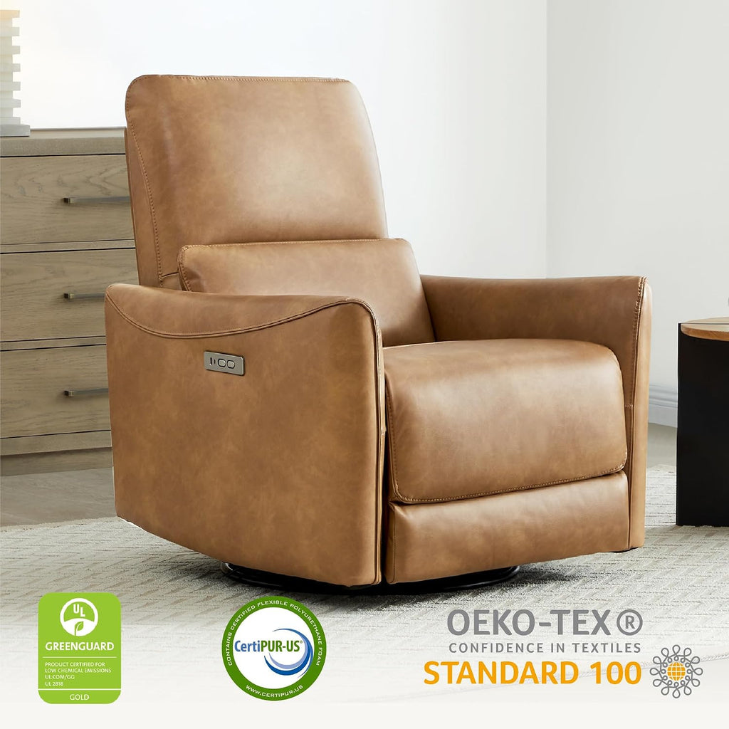CHITA Oversized Power Recliner Chair Swivel Glider for Big and Tall, FSC Certified Faux Leather Living Room Nursery Rocking Chair with Lumbar Support, Cognac Brown