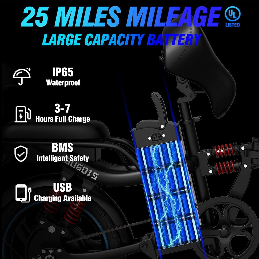 Folding Electric Bike for Adults, 2 Seater Electric Bike, 750W/1000W Peak Motor, 48V Removable Battery, Up to 28/30MPH & 45/60Miles, 16'/20' Tire Ebike, All-Terrain Foldable Electric Bicycles