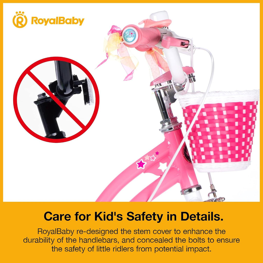 RoyalBaby Girls Bike with Training Wheels, Stargirl Kids Bicycle 12 Inch Toddlers to Big Kids 3-4 Years, Coral Red