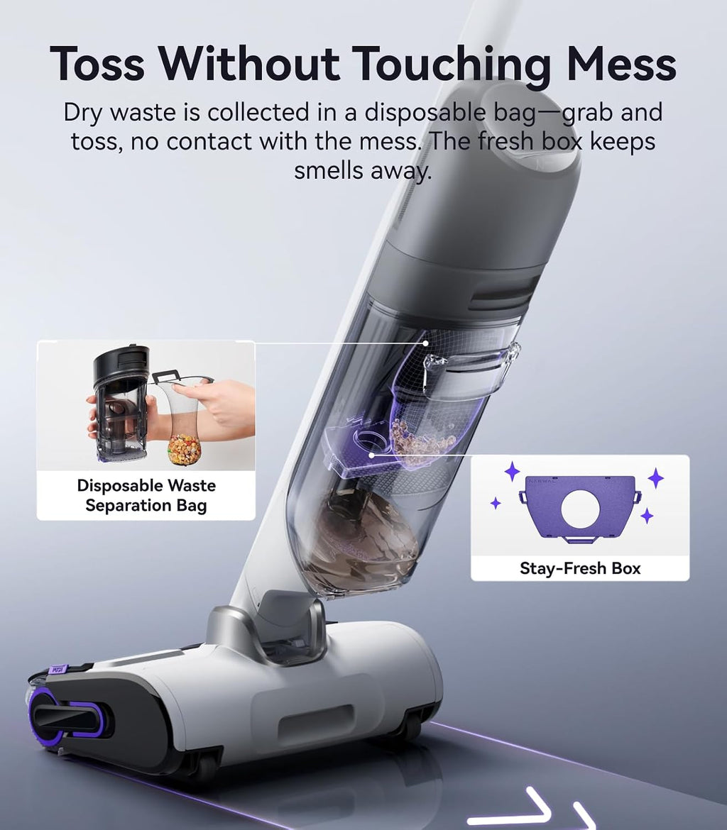 NARWAL S30 Wet Dry Vacuum Cleaner with 20000Pa Suction, 176°F Self-Cleaning, Heated Drying, Disposable Waste Bag, Tangle-Free, Cordless Vacuum Mop for Hard Floors & Edge Cleaning, Easy to Use