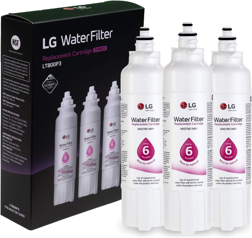 LG LT800P3 6-Month / 200 Gallon Replacement Refrigerator Water Filter, 3 Count (Pack of 1), White