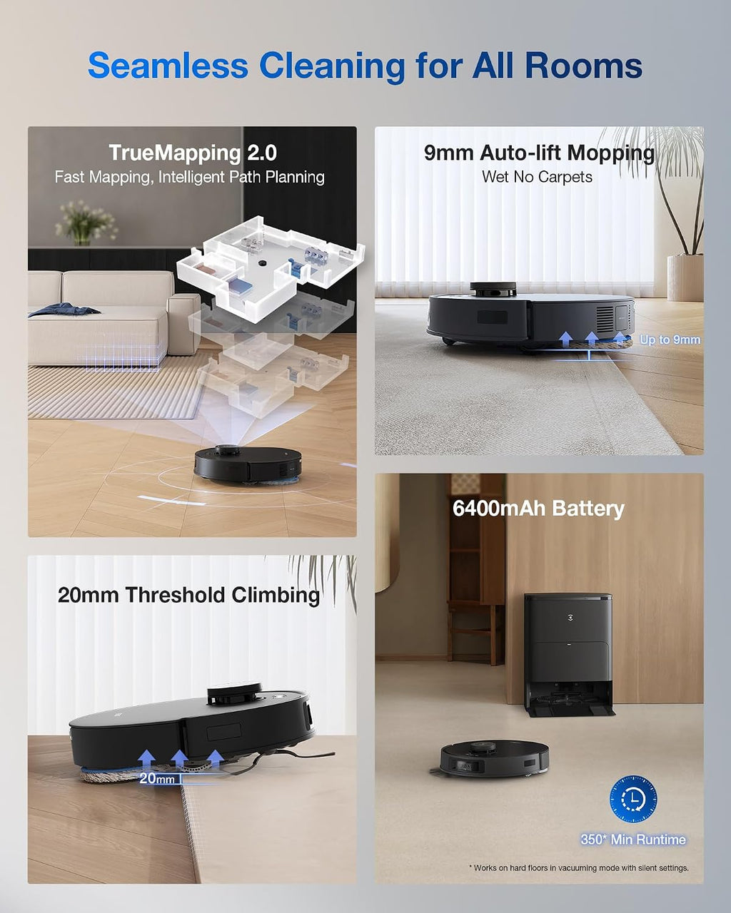 ECOVACS DEEBOT T30S Robot Vacuum and Mop, 11000Pa, ZeroTangle Technology, TruEdge Adaptive Edge Mopping, Hot Water Mop Washing, Self-Emptying, Self Refilling, Auto-Mop Lifting, Obstacle Avoidance