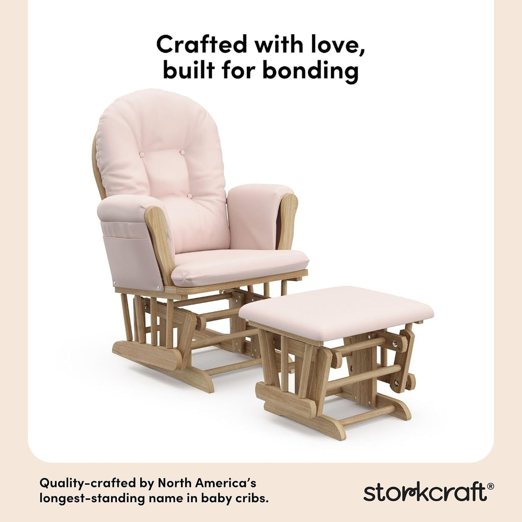 Storkcraft Premium Hoop Glider & Ottoman (Natural/Pink) — GREENGUARD Gold Certified Nursery Glider, Solid Wood Craftsmanship, Smooth-Gliding Nursery Chair and Ottoman, Award-Winning