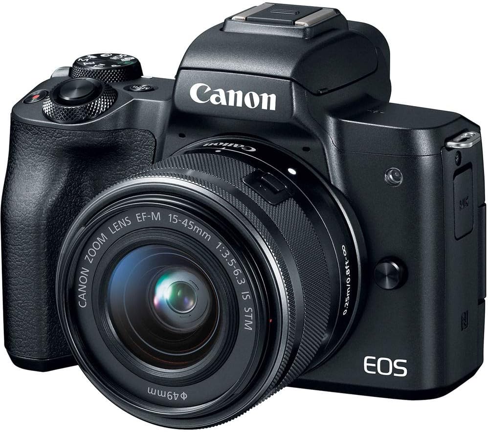 Canon EOS M50 Mirrorless Digital Camera with 15-45mm Lens (Black) (2680C011), 4K Monitor, Pro Headphones, Pro Mic, 2 x 64GB Memory Card, Case, Corel Photo Software, Pro Tripod + More