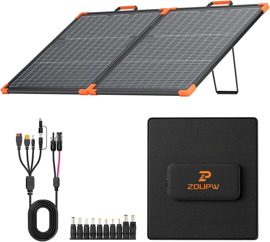 ZOUPW 110W Bifacial Portable Solar Panel, N-Type 16BB 25% High Efficiency Foldable Solar Charger for Jackery 300/Ecoflow River/Anker Solix,IP68 Waterproof for Camping RV Emergency Power Supply