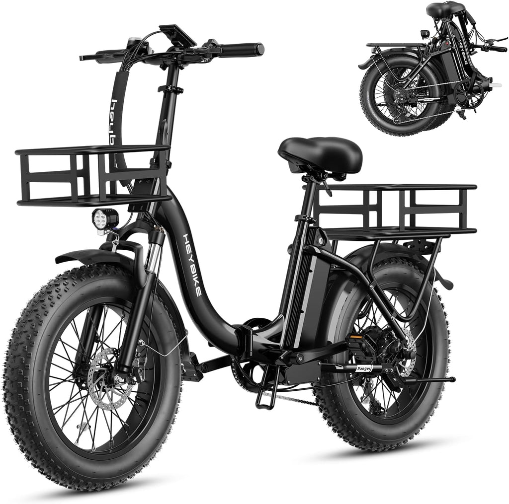 Heybike Ranger 2.0 Foldable Electric Bike for Adults, 20'*4 Fat Tire Ebike with 1400W Peak Motor, 28 MPH Max Speed, 600Wh Removable Battery, Up to 65 Miles Range, Front Suspension Step-Thru E Bike
