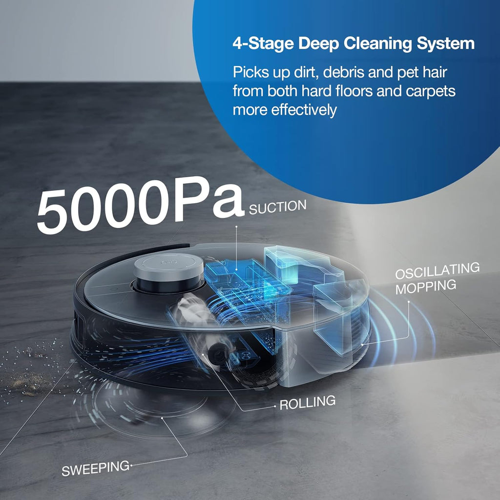 ECOVACS DEEBOT X1 Plus Robot Vacuum and Mop Combo with Self Emptying Station, 5000Pa Robot Vacuum Cleaner, Upgraded Laser Navigation, 3D Map, Obstacle Avoidance, Built-in YIKO Voice Assistant, Black