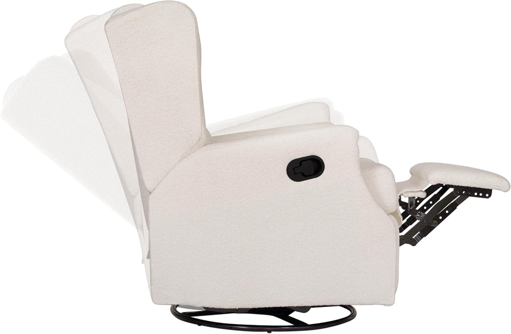 Flash Furniture Omma Swivel Glider Rocking Recliner, Manual Wingback Recliner with 360 Degree Swivel, for Living Room, Bedroom, or Nursery, Upholstered, Off-White Boucle