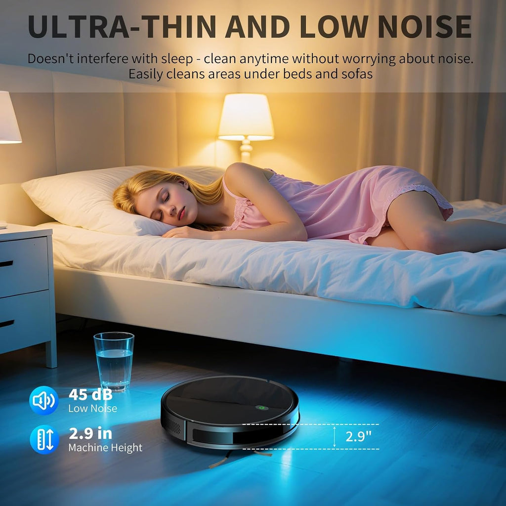 Robot Vacuum and Mop Combo, 5000 Pa Robotic Vacuum Cleaner, 120 Min Max, Super Thin, Quiet, App & Remote Control, Ideal for Hard Floor, Hair, Pet Fur, Self-Charge(G100)