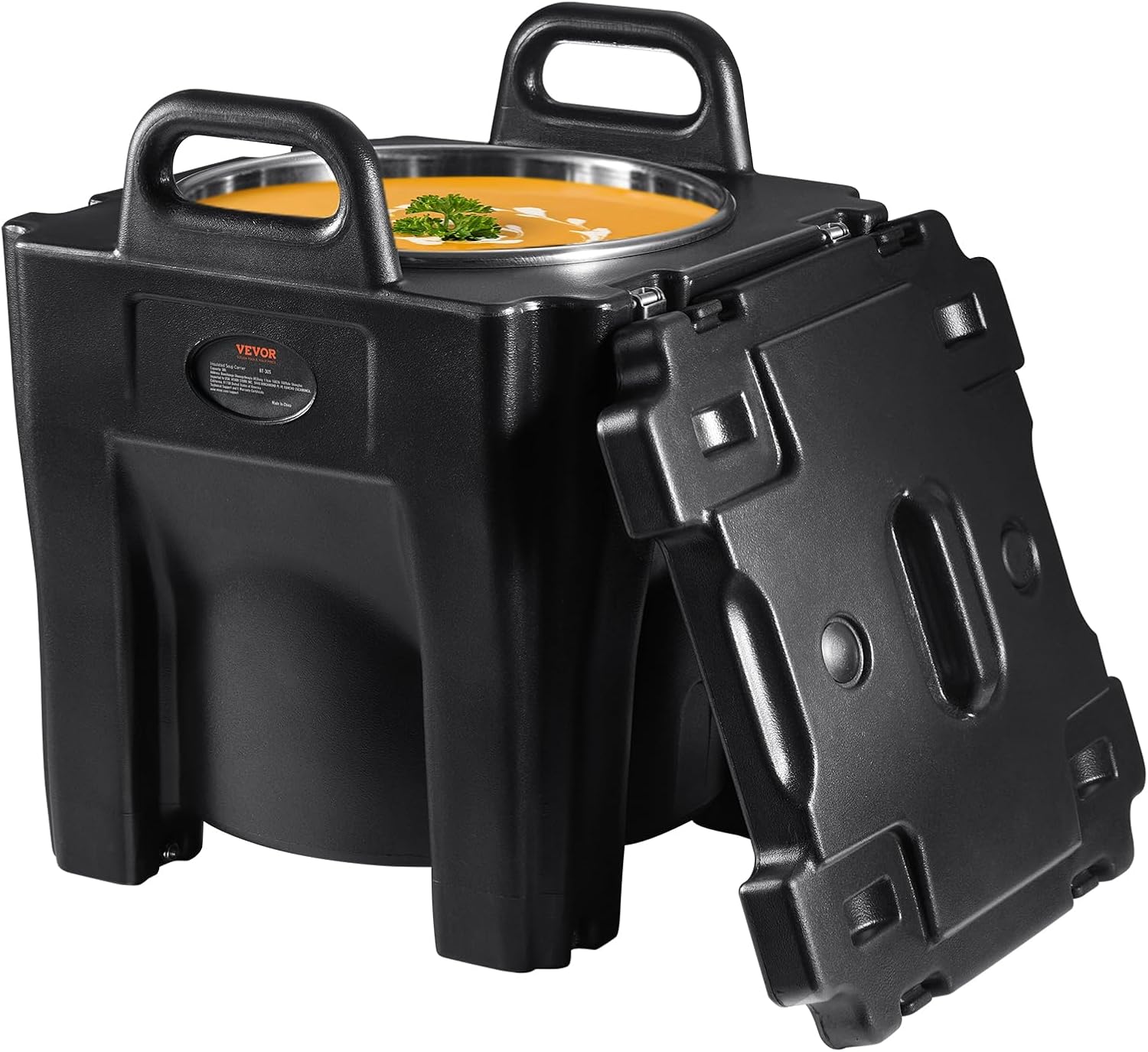 VEVOR Insulated Food Carrier, 32Qt Capacity Stackable Hot Box for Catering w/Stainless Steel Barrel, Top Load LLDPE Food Warmer w/Stationary Base, for Restaurant Canteen, Black