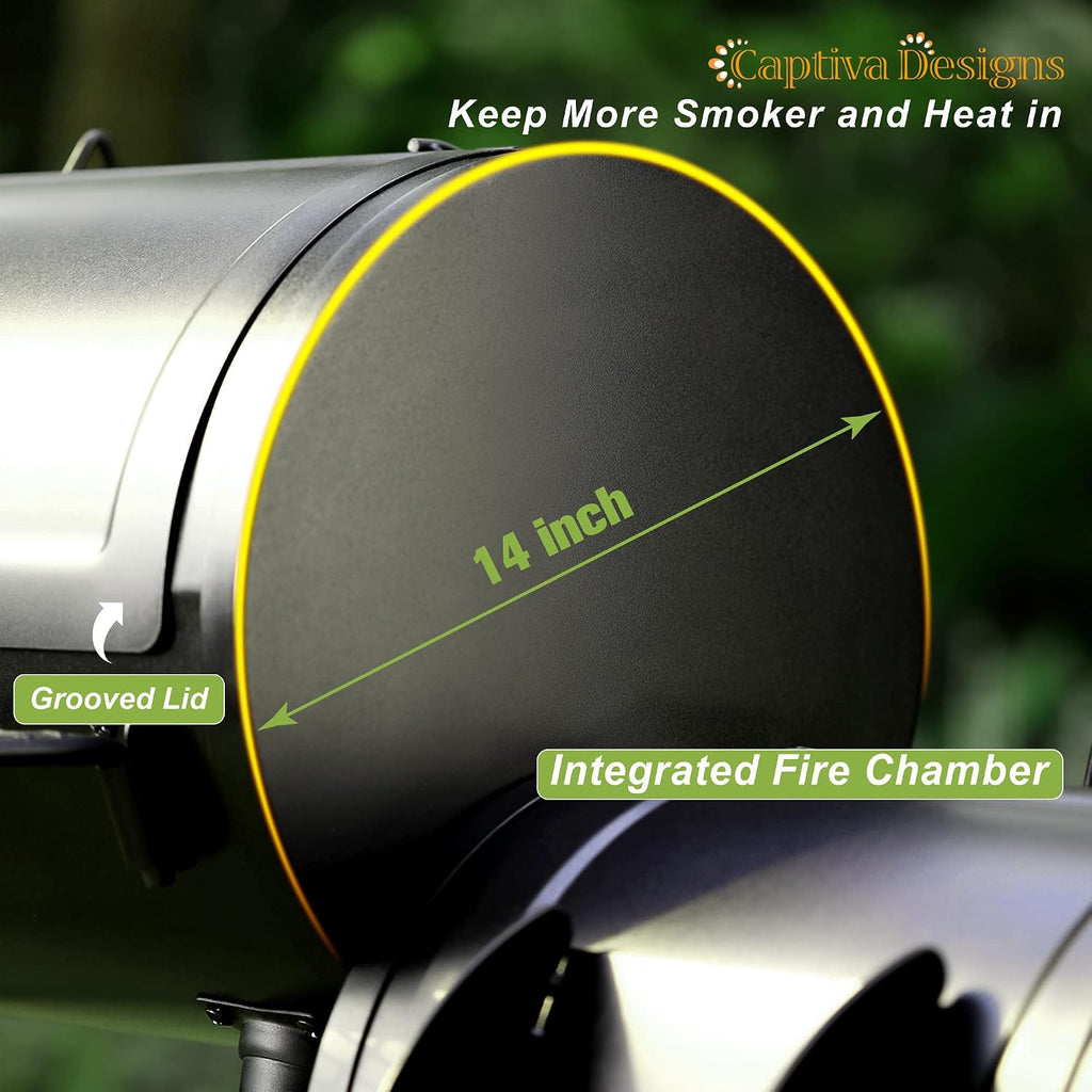 Captiva Designs Charcoal Grill with Offset Smoker, All Metal Steel Made Outdoor Smoker, 512 sq.in Cooking Area, Best Combo for Outdoor Garden Patio and Backyard Cooking