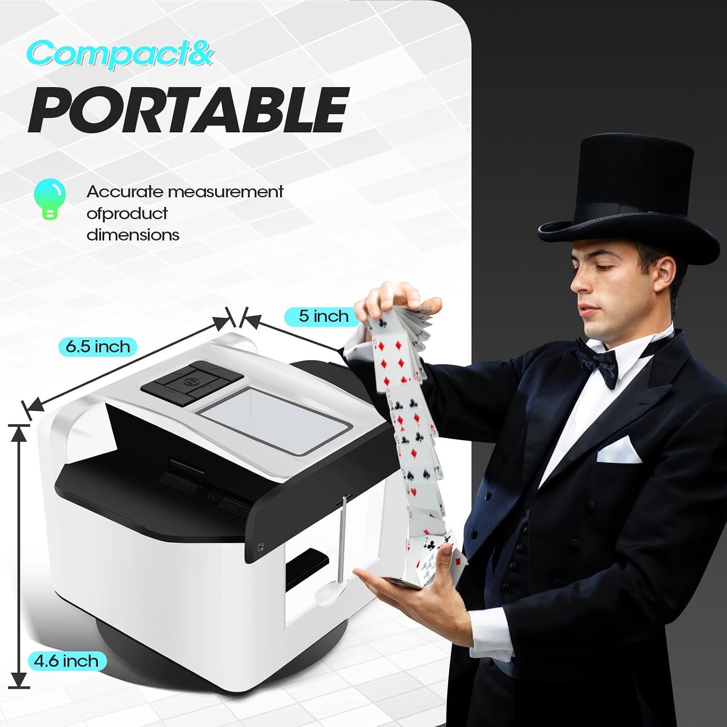 ShuffleBox G1 Pro 2025 Version Automatic Card Shuffler and Dealer 2-in-1 for 12 Players, Ultra Quiet, Rechargeable, Remote Card Calling, for Board Games and Poker Games (White)