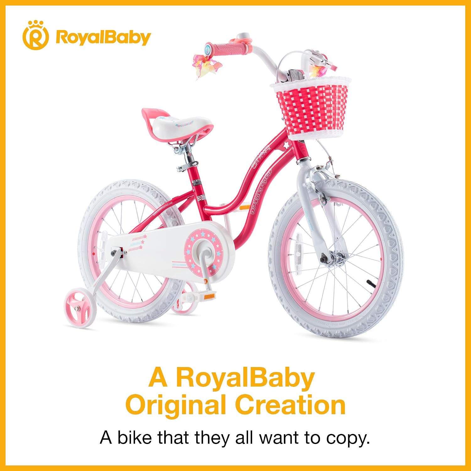 RoyalBaby Girls Bike with Training Wheels, Stargirl Kids Bicycle 12 Inch Toddlers to Big Kids 3-4 Years, Star Pink