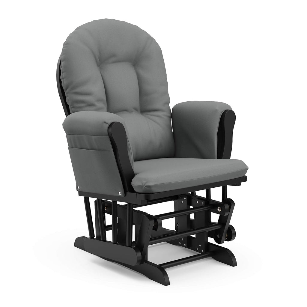 Storkcraft Premium Hoop Glider & Ottoman (Black with Gray) — GREENGUARD Gold Certified, Solid Wood Craftsmanship, Convenient Storage Pockets, Smooth-Gliding Chair for Nursery, Multi-Award-Winning