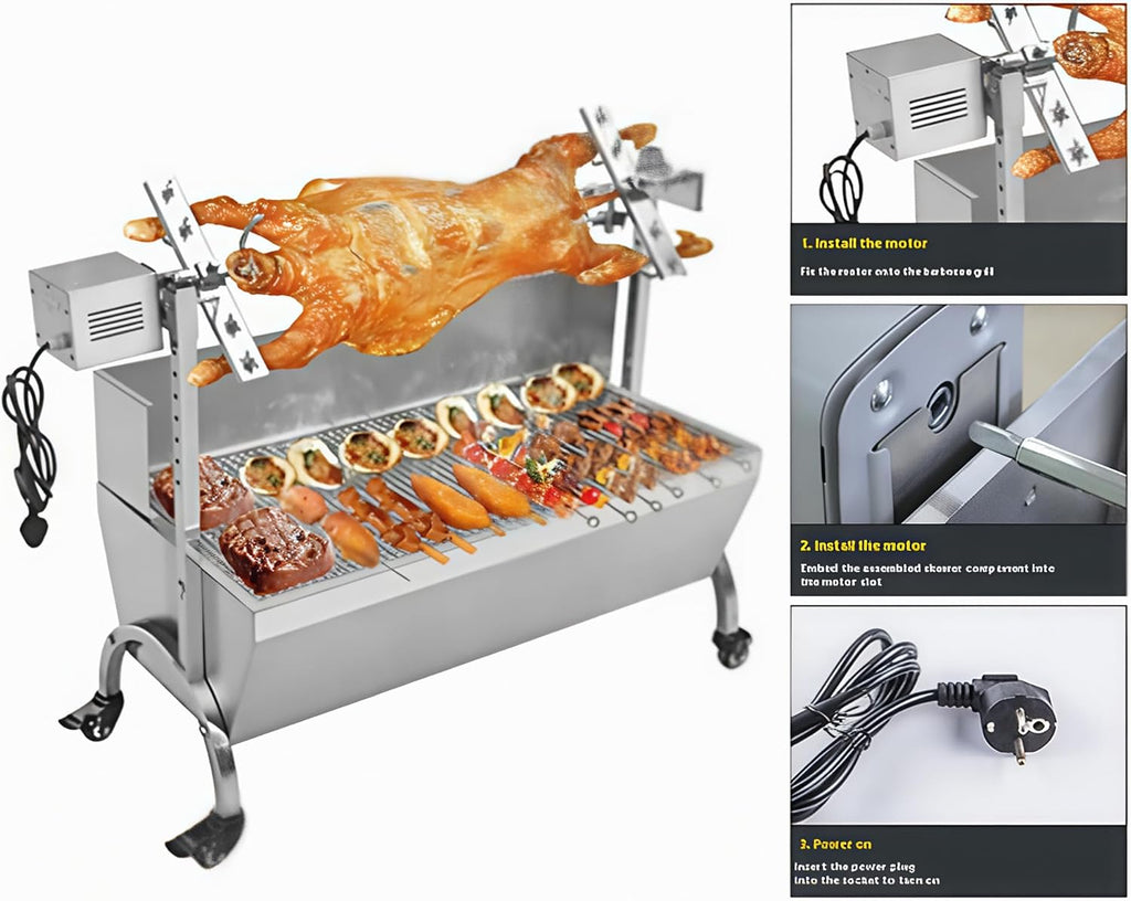 BBQ Motor 110V 15W Rotisserie Stainless Steel Electric Motor, Grill Motor High Load Rustproof Stable Electric Grill Motor for Pork Roast (Load 80~100KG)