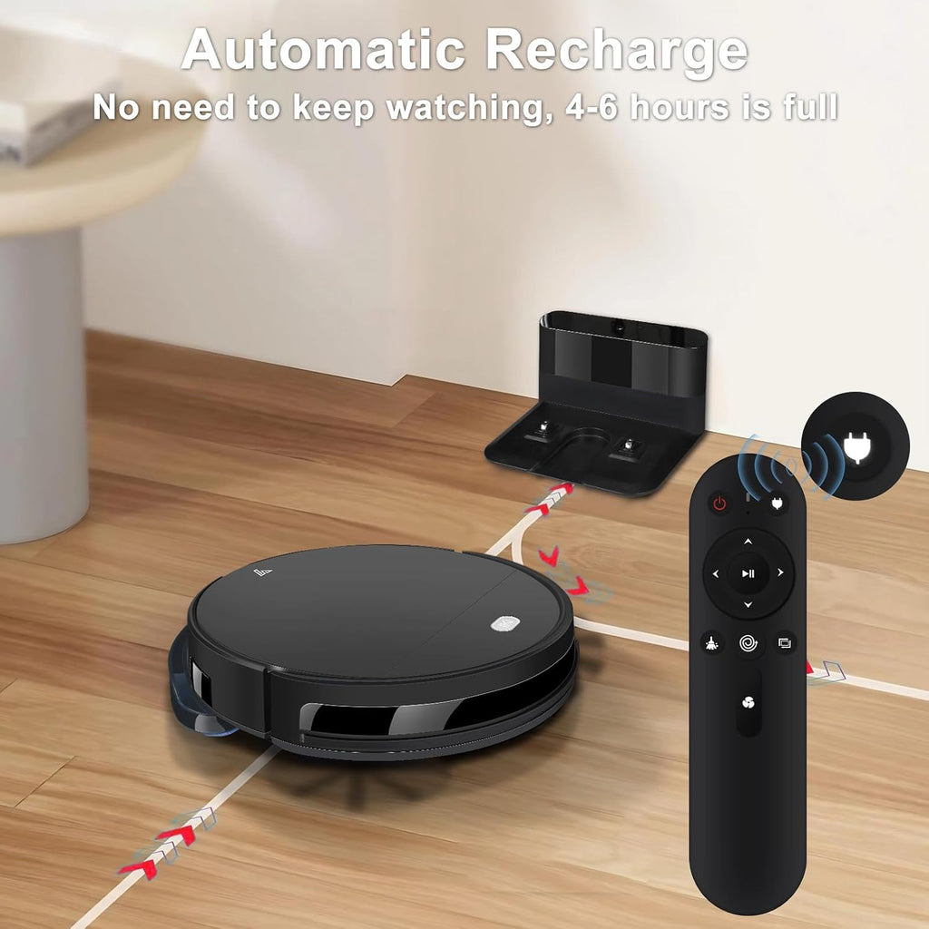 Robot Vacuum and Mop Super Thin 2 in 1 Robotic Vacuum Cleaner Up to 4500Pa Suction with Schedule Clean Mute Super Remote Control/App/Voice utomatic Recharge Ideal for Pet Hair Vacuums All Floors-Black