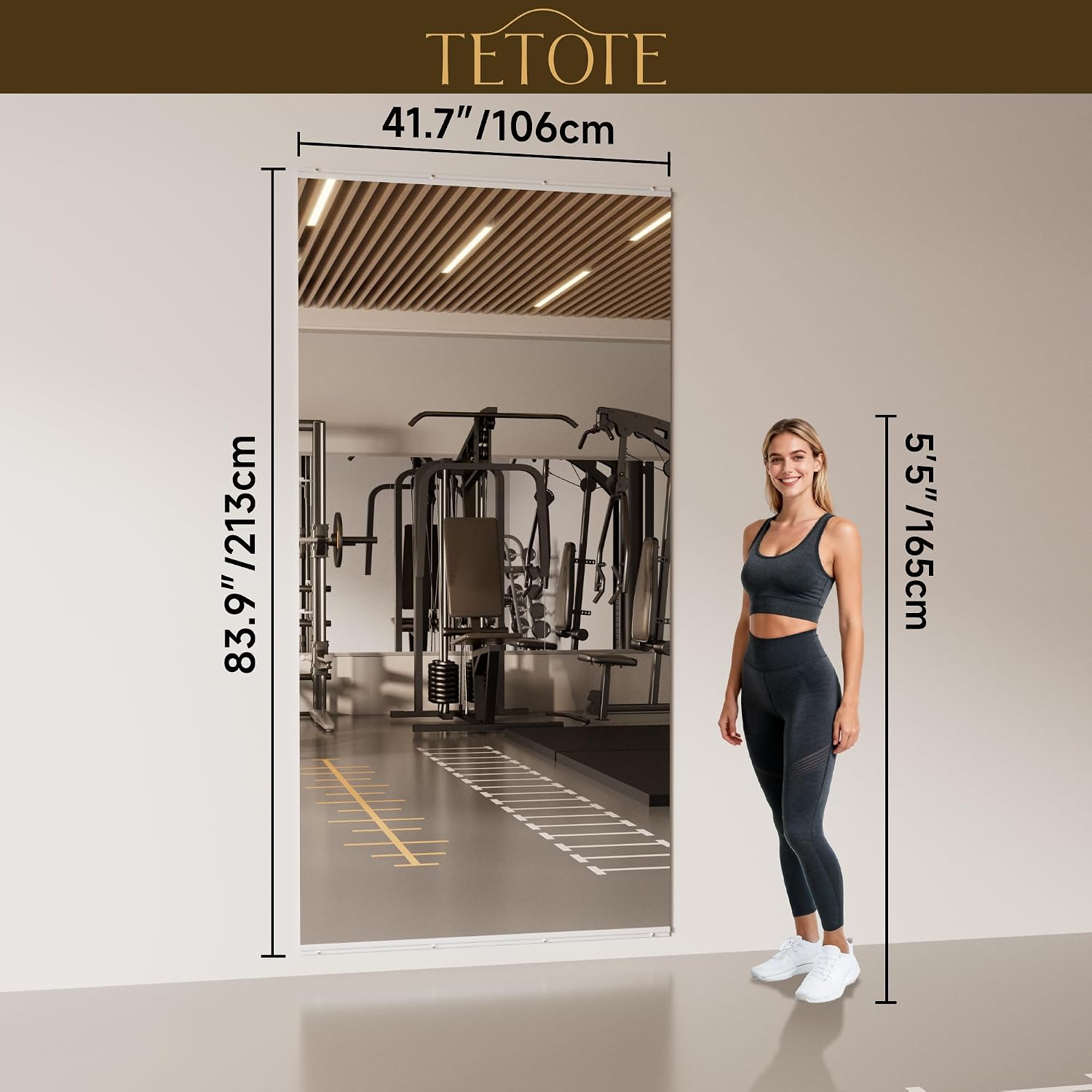 TETOTE Home Gym Mirror 84' x 42' - 1PC Large Tempered Glass Workout Mirrors for Home Gym, Exercise Fitness Wall Mounted Frameless Full Length Mirror for Garage, Dance Studio, Yoga, Living Room