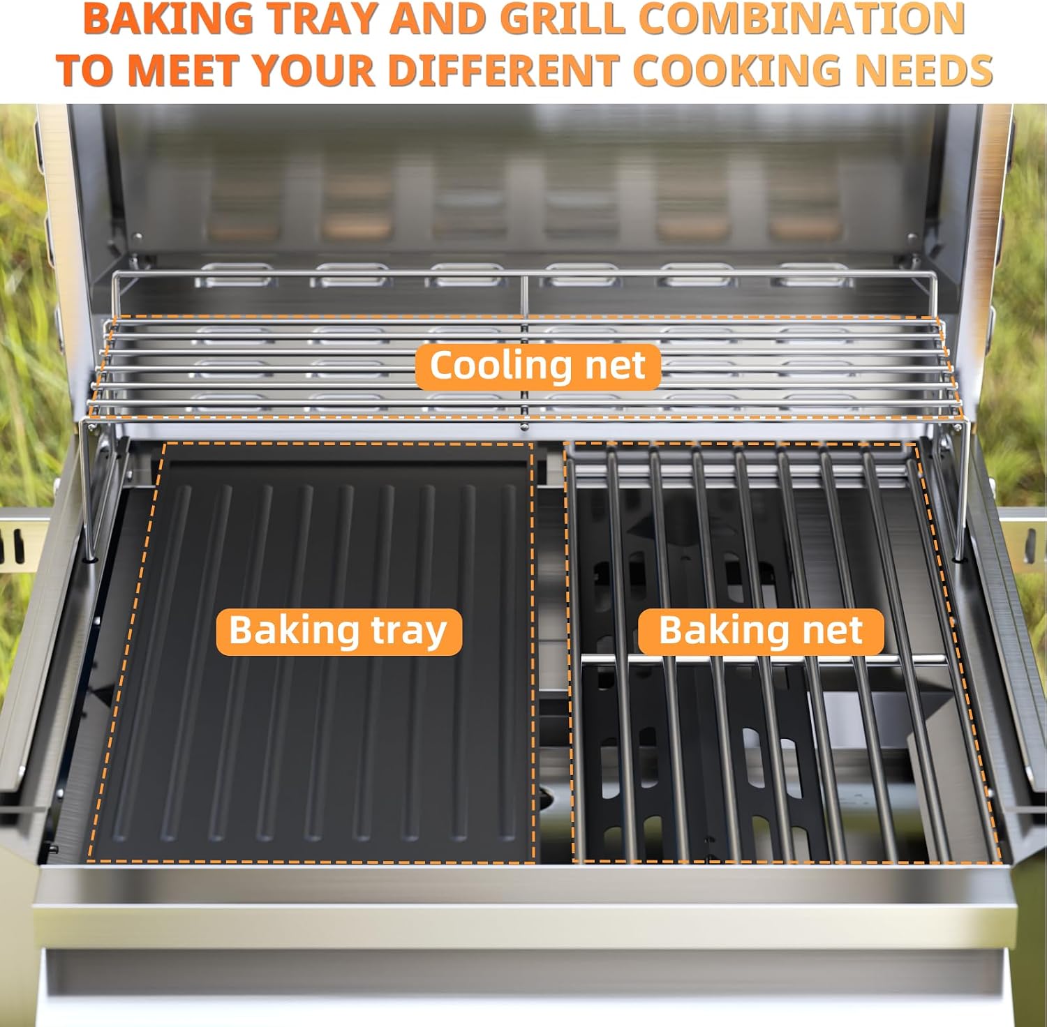 Tabletop Gas Grill, Stainless Steel Portable Propane Grill with Dual Storage Side Platforms – Compact & Powerful 16,000 BTU Dual-Burner BBQ Grill for Garden and Patio Backyard,Camping
