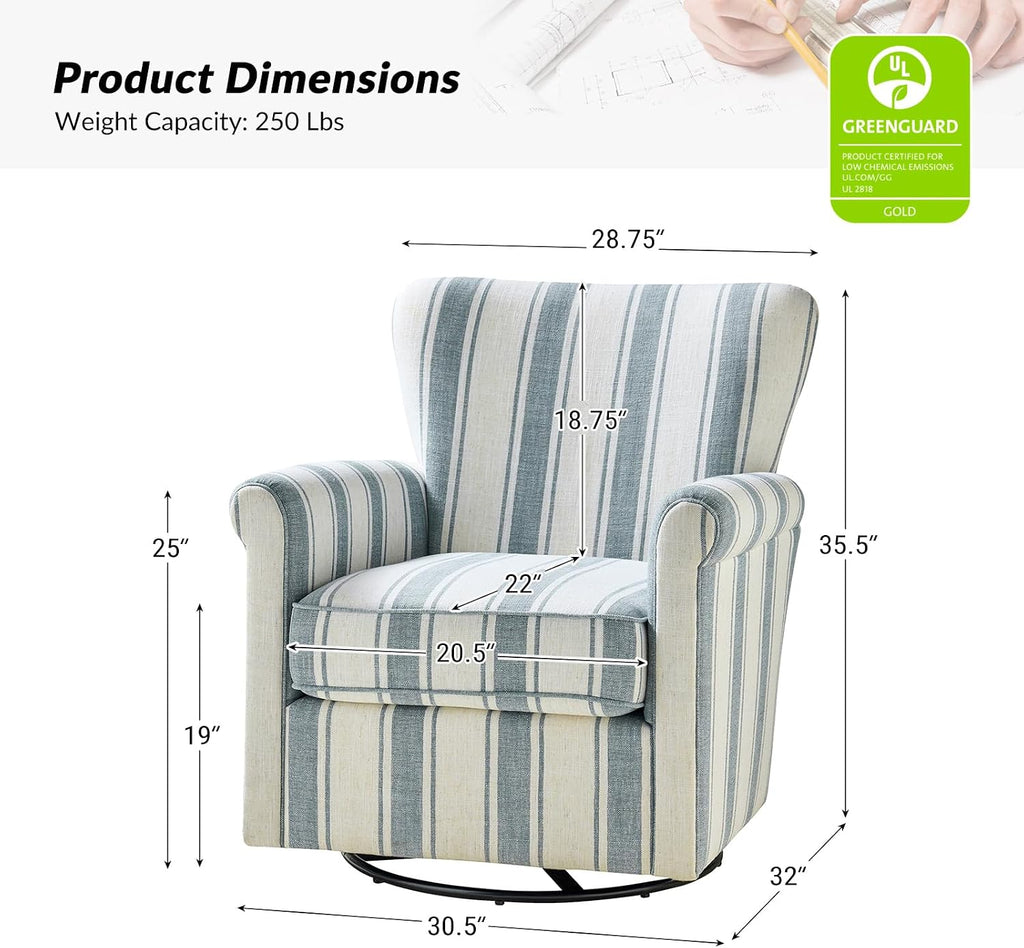 HULALA HOME Floral Fabric Swivel Rocking Chair, Swivel Rocker with Removable Backrest & Shakeable and Turntable Metal Base, Modern Single Sofa Chair for Living Room Nursery, Blue