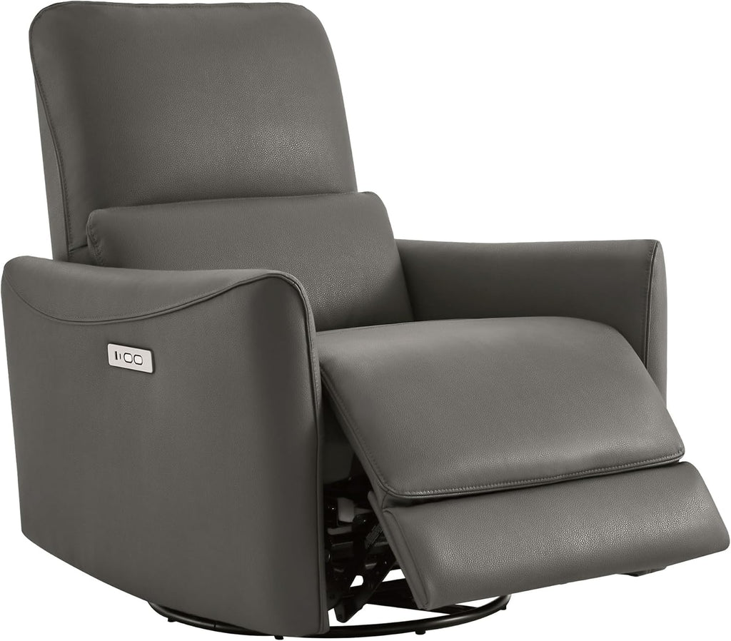 CHITA Power Recliner Chair Swivel Glider, FSC Certified Upholstered Faux Leather Living Room Nursery Reclining Sofa Chair with Lumbar Support, Charcoal