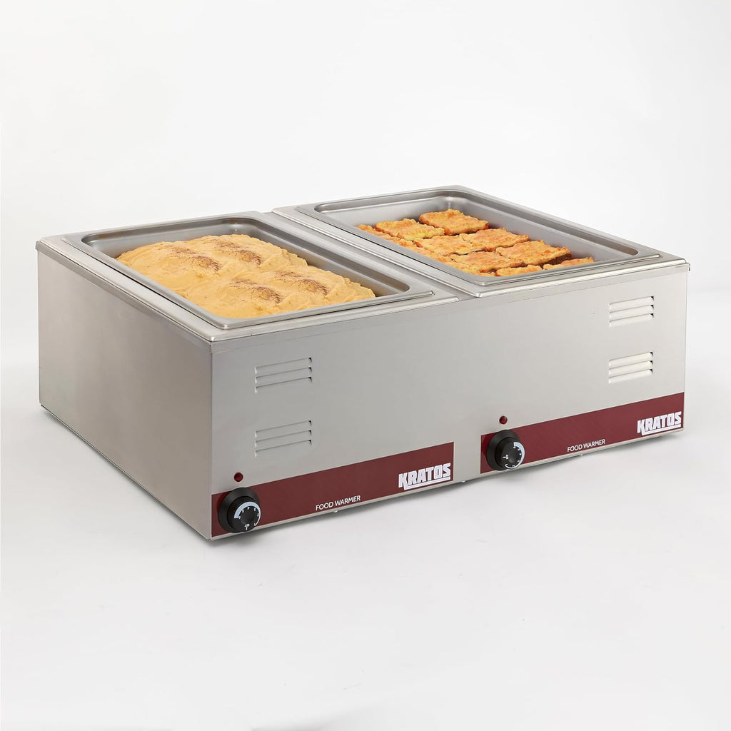 Kratos Commercial Electric Countertop Dual Well Food Warmer, Portable Steam Table Food Warmer, Holds Two 12' x 20' Food Pans, NSF Certified