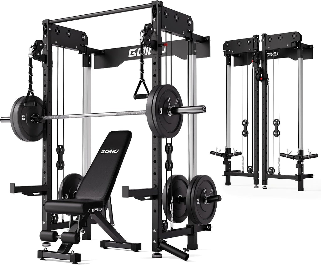 WM3-V4 Folding Squat Rack, Wall Mounted Power Rack with Dual Independent Pulley System, Functional Trainer with 5 Adjustable Function Modes for Space Saving