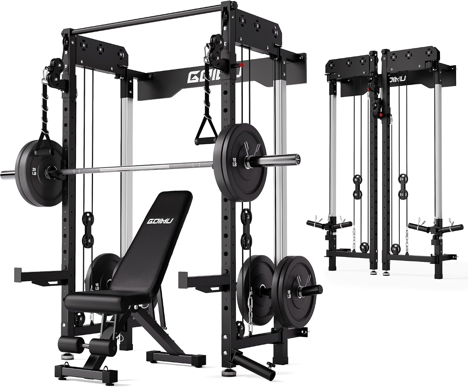 WM3-V4 Folding Squat Rack, Wall Mounted Power Rack with Dual Independent Pulley System, Functional Trainer with 5 Adjustable Function Modes for Space Saving