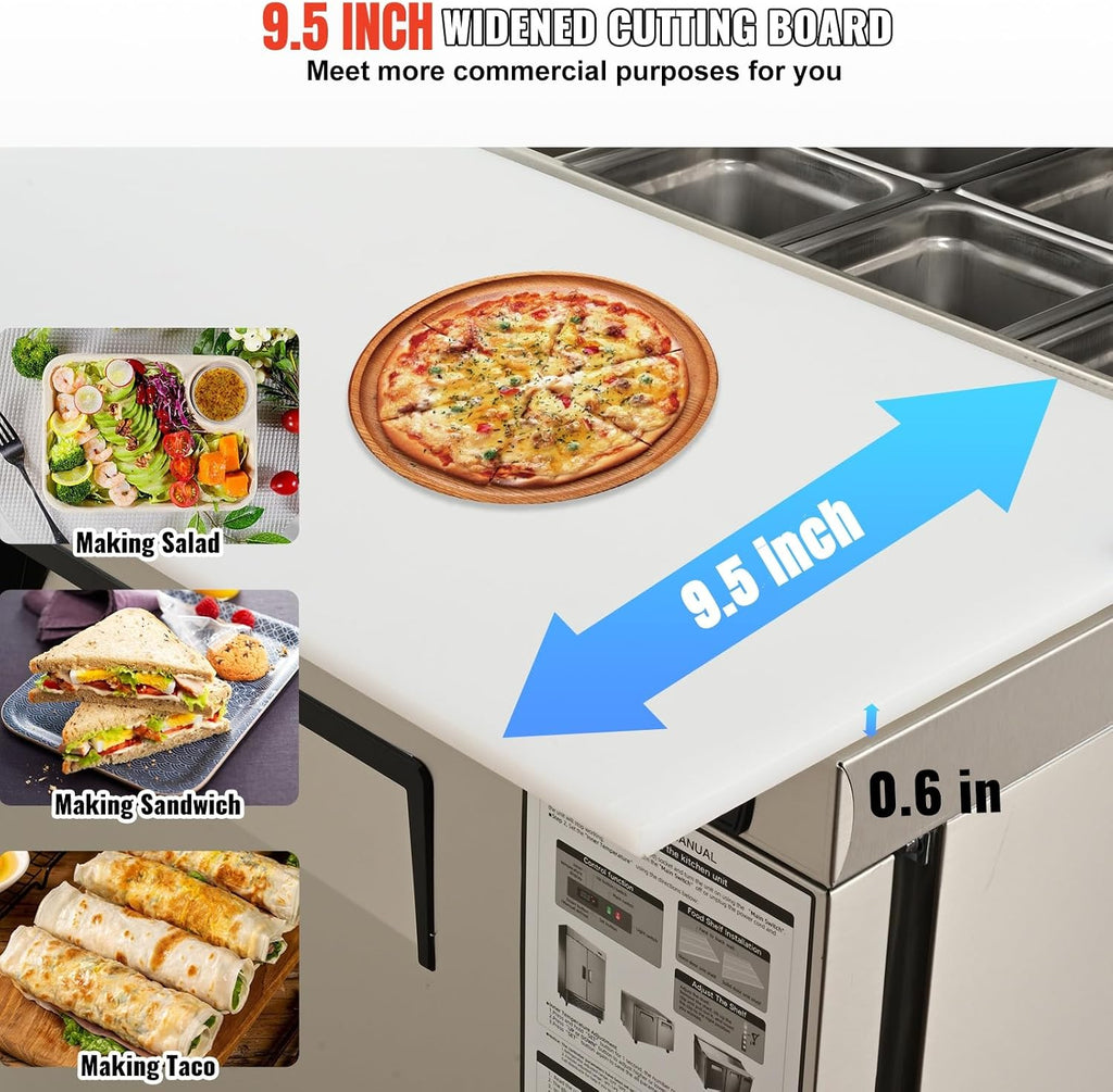 VEVOR Commercial Refrigerator, 28' W Sandwich/Salad Prep Refrigerated Table, Stainless Steel Food Prep Station Fridge with 8 Pan, for Restaurant, Bar, Shop, 7.1 Cu. Ft Refrigerator Single Door, Silver