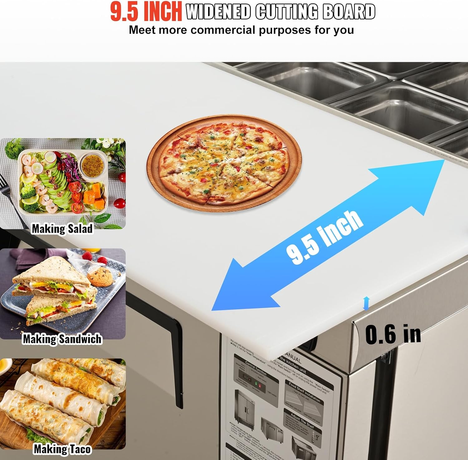 VEVOR Commercial Refrigerator, 28' W Sandwich/Salad Prep Refrigerated Table, Stainless Steel Food Prep Station Fridge with 8 Pan, for Restaurant, Bar, Shop, 7.1 Cu. Ft Refrigerator Single Door, Silver