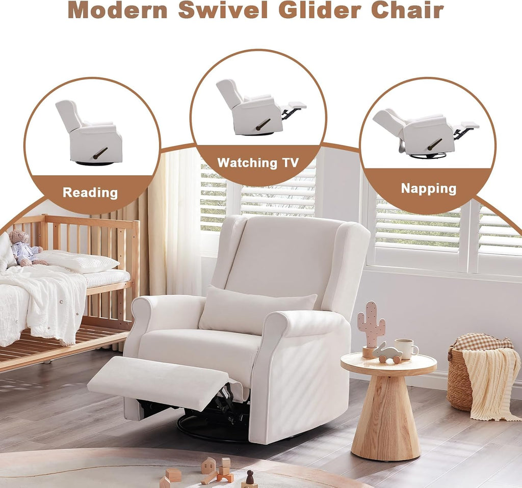 Eiayeebil Nursery Swivel Glider Recliner,Rocking Chair Nursery with Footrest,Rocking Recliner Chair for Nursery,Glider Rocker Recliner for Living Room & Bedroom,Beige