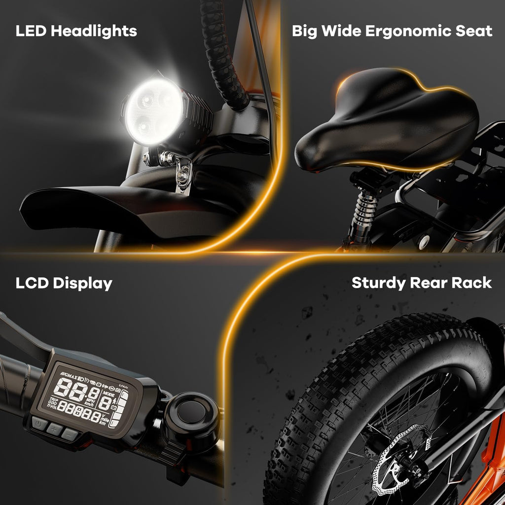 YorkE 1000W Folding Electric Bike, 48V 20AH Large Removable Battery E Bike, 30+MPH, 80 Miles Max Range, 20' Fat Tire Electric Bike for Adults, Adult Electric Bicycles for Commute, 7-Speed