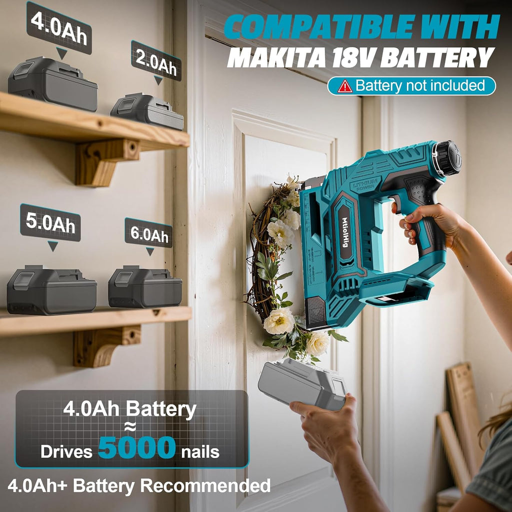 Cordless Brad Nailer Compatible with Makita 18V Battery, 5/8 to 1-1/4 Inch 18 Gauge 2-in-1 Nail Gun with 2000 nails for Wood Carpentry, Tool Only, Brushless, 2 Mode,5.9LBS