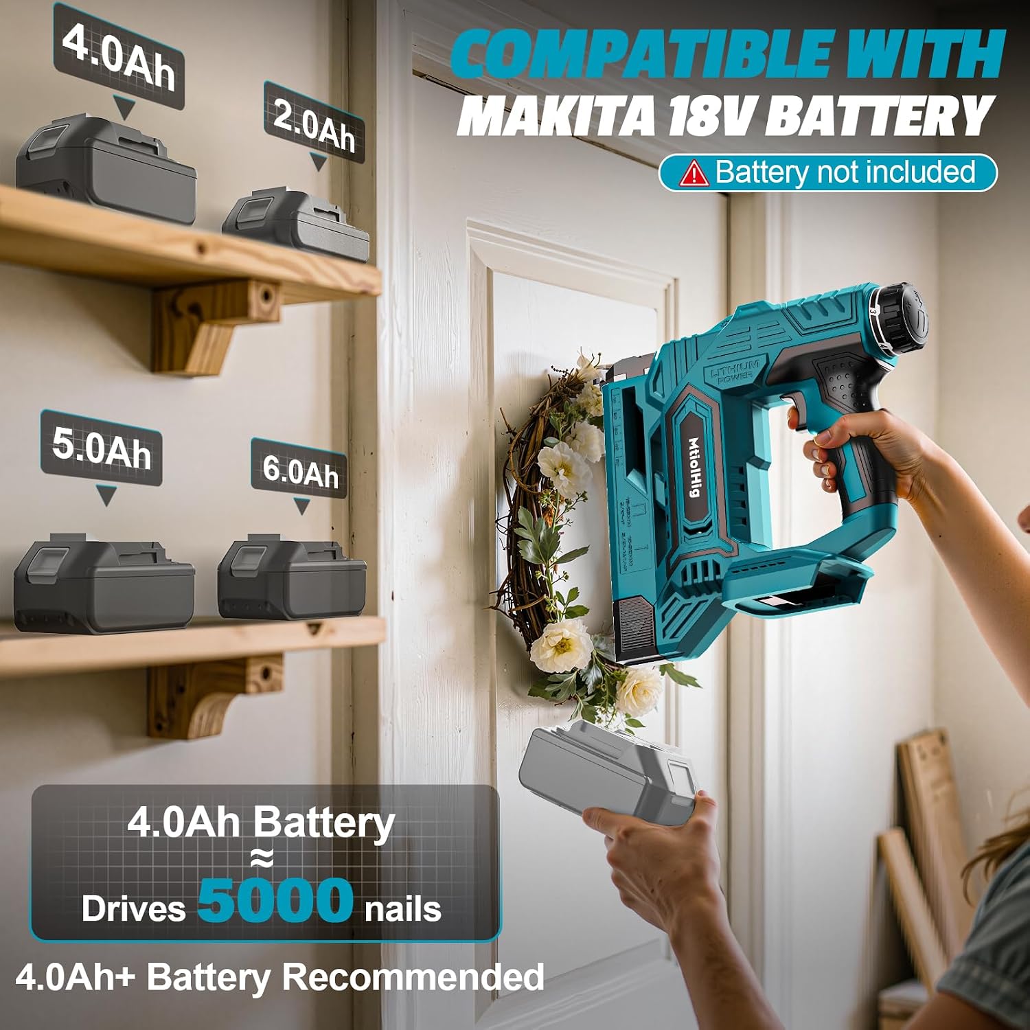 Cordless Brad Nailer Compatible with Makita 18V Battery, 5/8 to 1-1/4 Inch 18 Gauge 2-in-1 Nail Gun with 2000 nails for Wood Carpentry, Tool Only, Brushless, 2 Mode,5.9LBS
