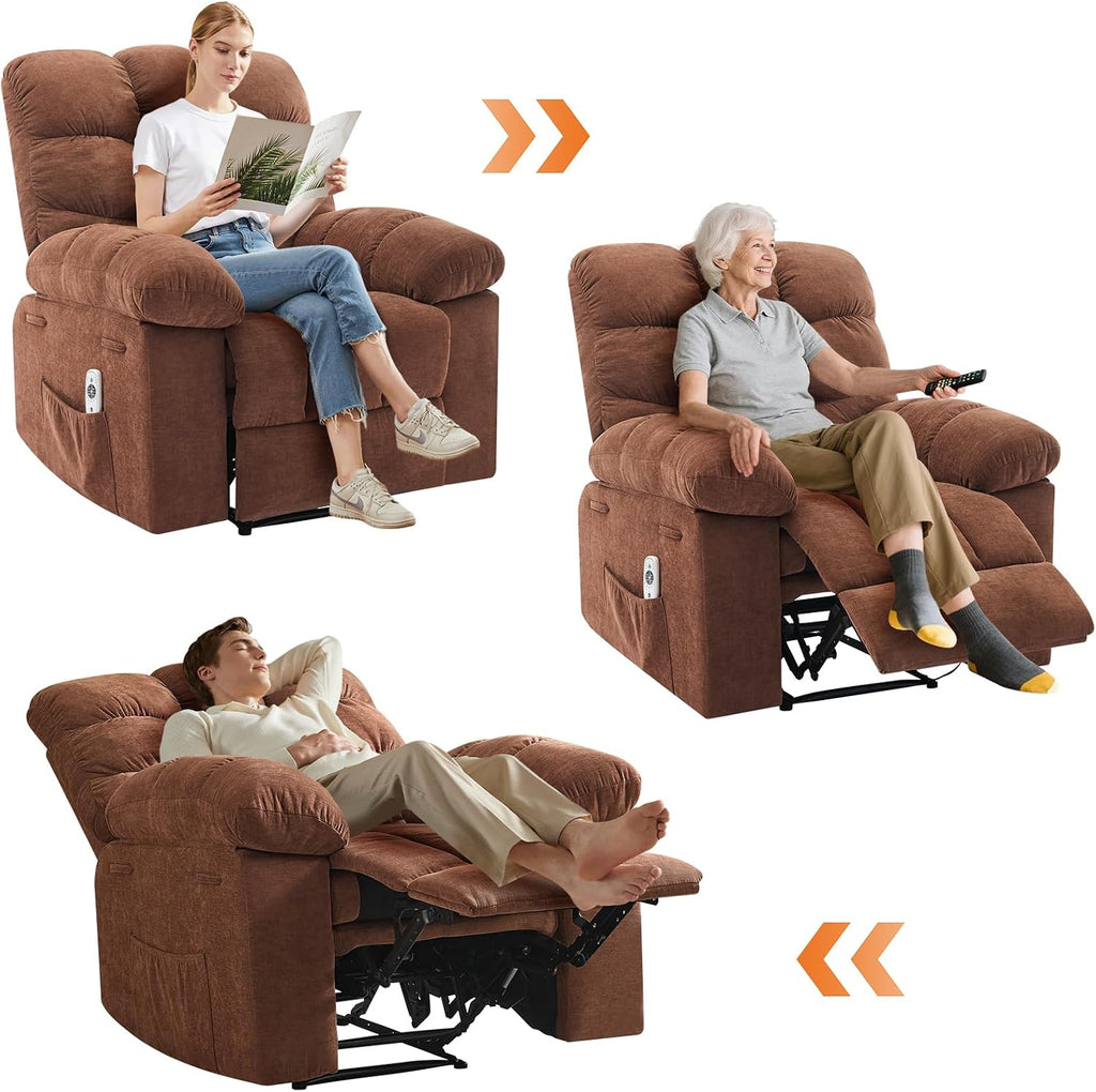 Garvee 21.4in Wide Recliner Chair,Massage & Heat Recliner Chair for Adults,Home Theater Seating with Lumbar Support,Ergonomic Breathable Fabric Nursery Rocking Chairs for Living Room