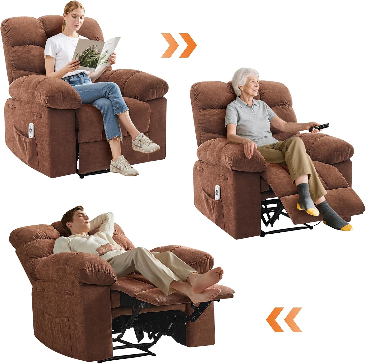 Garvee 21.4in Wide Recliner Chair,Massage & Heat Recliner Chair for Adults,Home Theater Seating with Lumbar Support,Ergonomic Breathable Fabric Nursery Rocking Chairs for Living Room