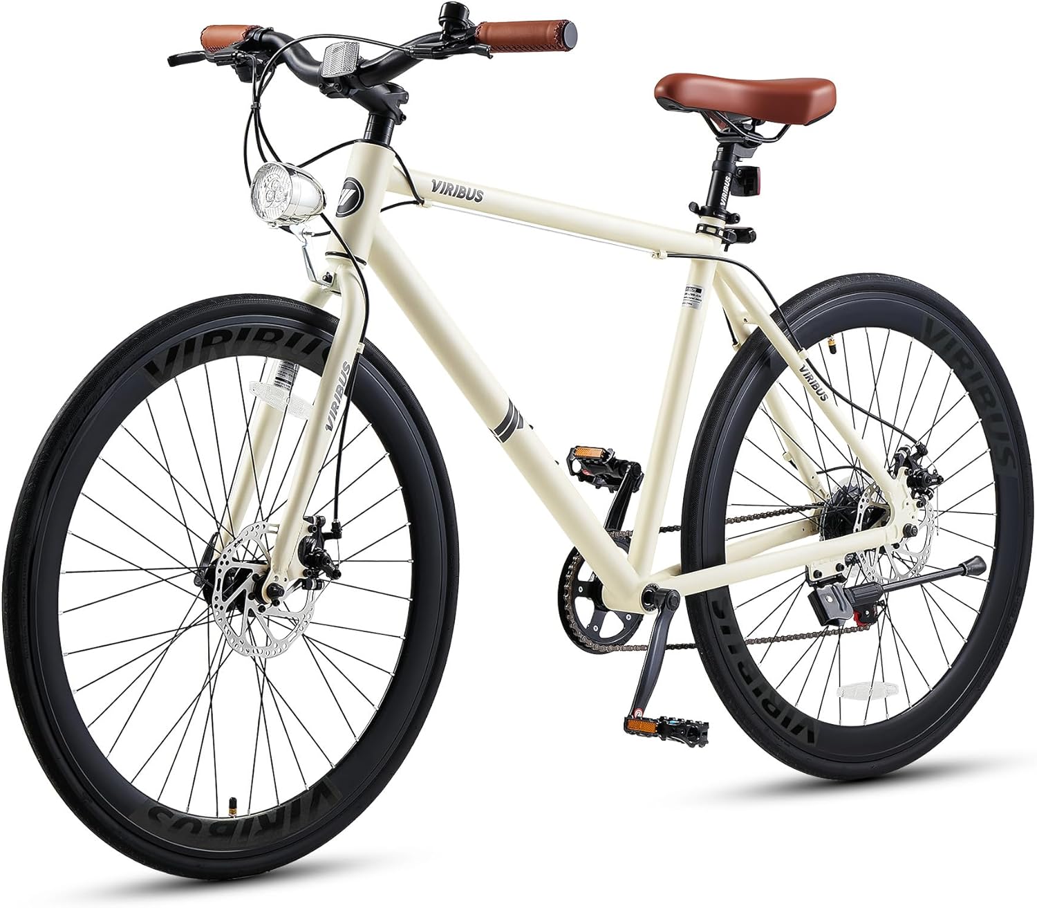VIRIBUS Hybrid Bikes, 28 inch Mens Hybrid Bicycle 7 Speed with Lightweight Aluminum Frame & Disc Brakes, 700C Retro Vintage Adult Bike for Tall Men & City Commuters 85% Pre-Assembled