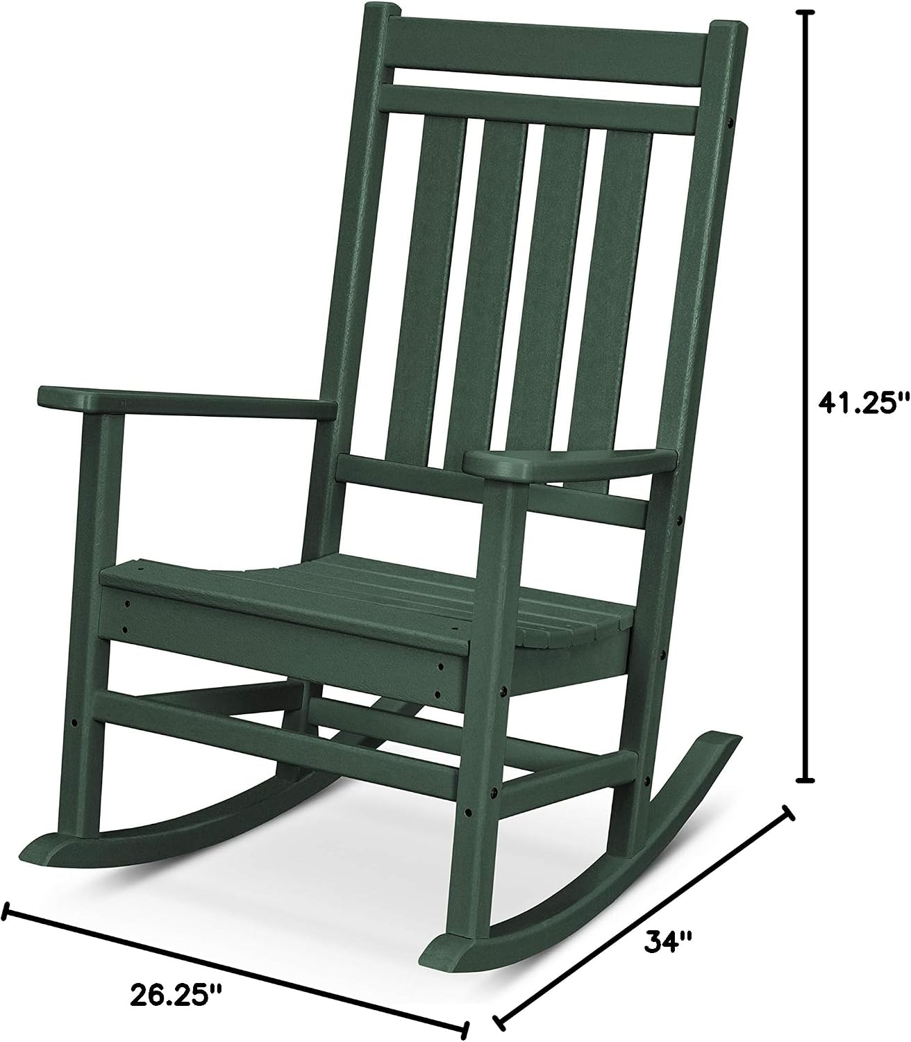 POLYWOOD® Green Composite Rocking Chair - All Weather Outdoor Rocking Chair for Small Front Porch Furniture, Clearance Patio Rocking Chairs, Resin Rockers, Comfy Outdoor Chairs