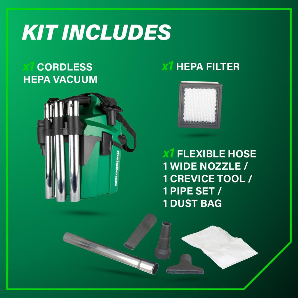 Metabo HPT 18V Cordless Wet/Dry Vacuum, 1.6 Gallon HEPA Filter Vacuum, Powerful 74 CFM Airflow, 8 ft. of Stretchable Hose, Eco and Boost Modes, Lightweight Design, Tool Body Only, RP18DAQ4
