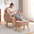 HCHAIRH Rocking Chair Nursery with Ottoman, Upholstered Glider Rocker with High Backrest and Side Pocket, Rocking Accent Armchair with Solid Wood Legs for Nursery, Living Room, Bedroom Coffee