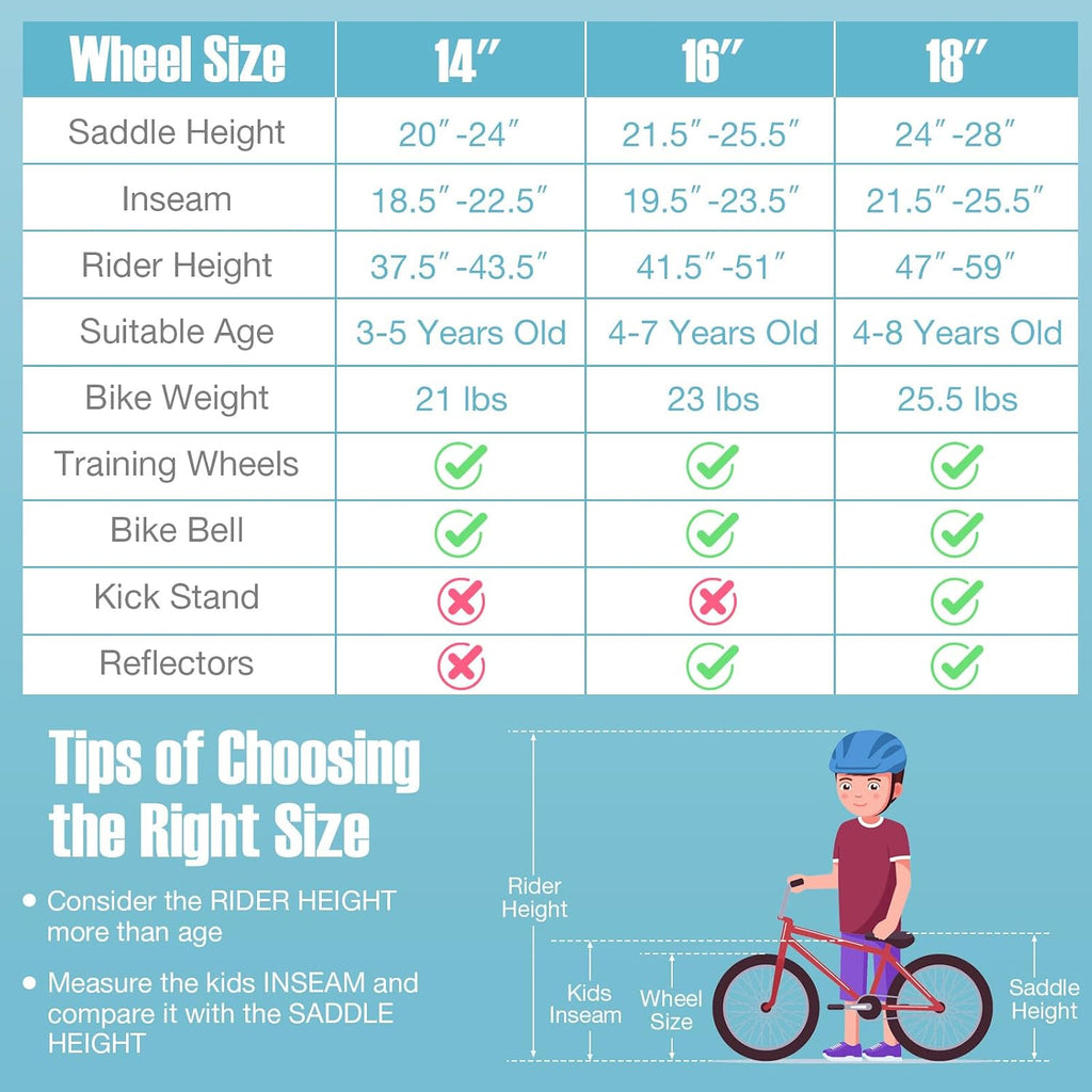 GYMAX Kids Bike for Boys & Girls Aged 3-8 Years, 14/16/18 Inches Children Bicycle w/Training Wheels, Dual Brakes, Adjustable Seat & Handlebar, Toddler Balance Bike