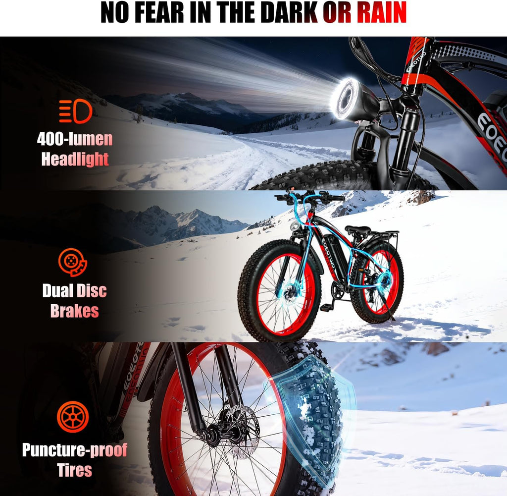 26' Fat tire Electric Bike for Adults,1500W Peak Motor, 60 Miles Range Mountain Ebike,34 MPH Speed,48V 15Ah Removable Battery, Off Road Mountain Commuting for Men,7 Speed