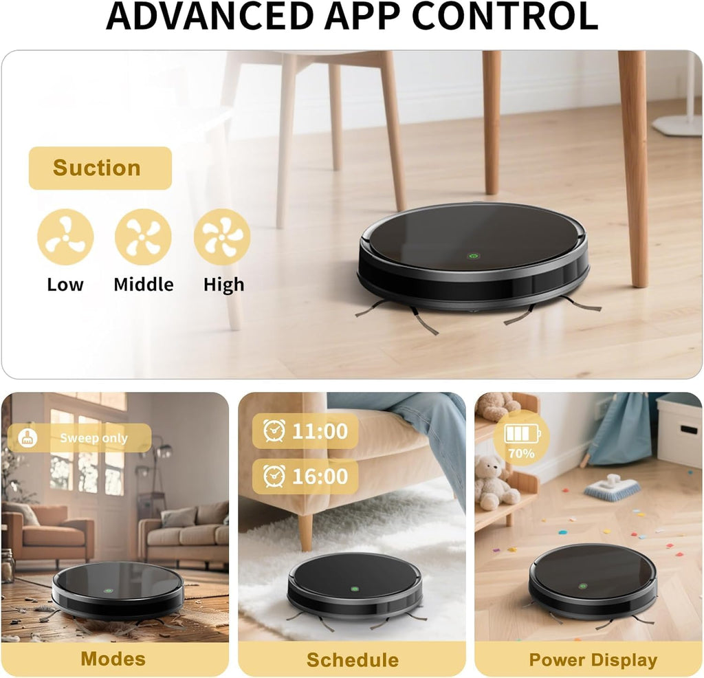 Robot Vacuum and Mop combo, 3500Pa Vacuum Cleaner Robot Navigation with high efficient roller brush, 60dB Robot Vacuum Cleaner with APP Control,Blue tooth, Ideal for Pet Hair, Carpets, Hard Floors